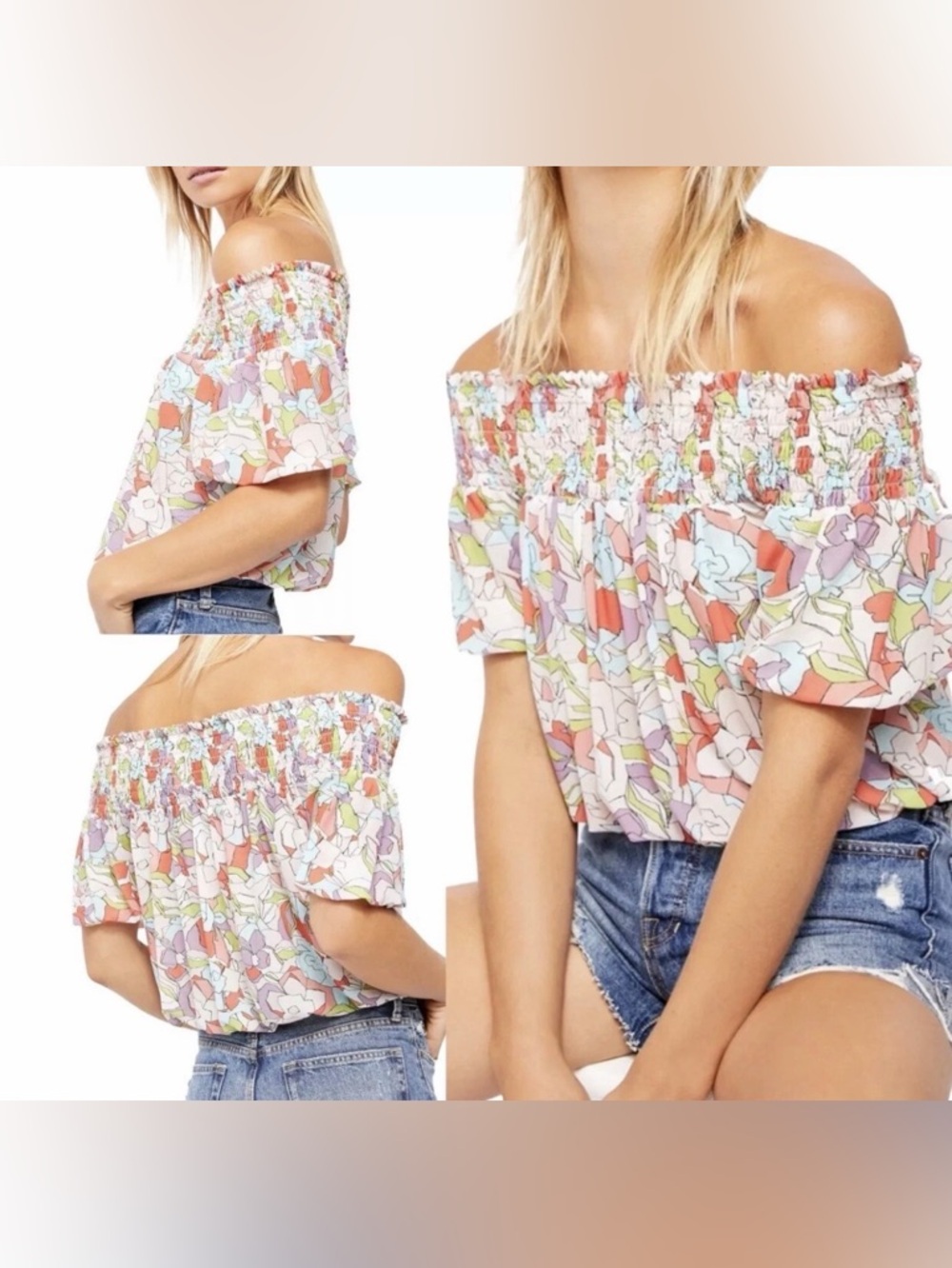 Free People Technicolor Bubble Top- Light Combo